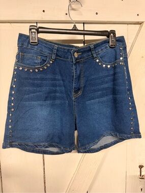 Angels of Difference Denim Studded High-Rise Women’s Shorts - Blue